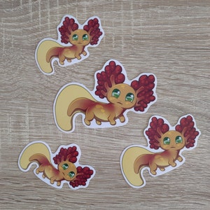 Chibi Axolotl Sticker Orange in different sizes