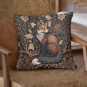 Forestcore Pillow, Morris Pillow, Charming Fox & Florals Design, William Morris Inspired, Nature Themed Cushion, Decorative Home Decor