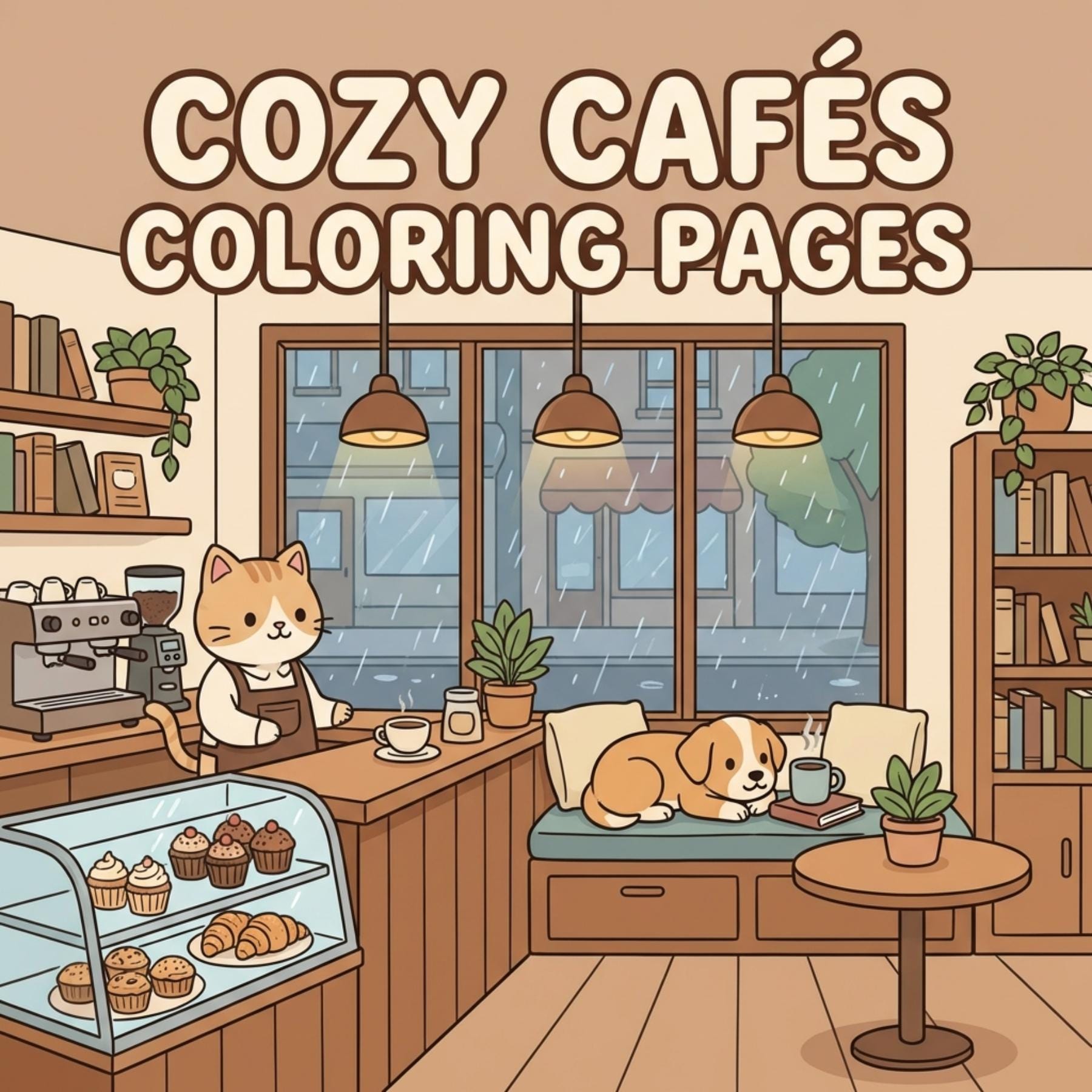 Cozy Cafe Coloring Pages Printable, Coffee Shop Coloring Book, Cute ...