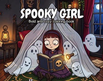 Spooky Girl Coloring Book PDF, Gothic Halloween Coloring Pages, Cute Creepy Printable, Cozy Horror Digital Download