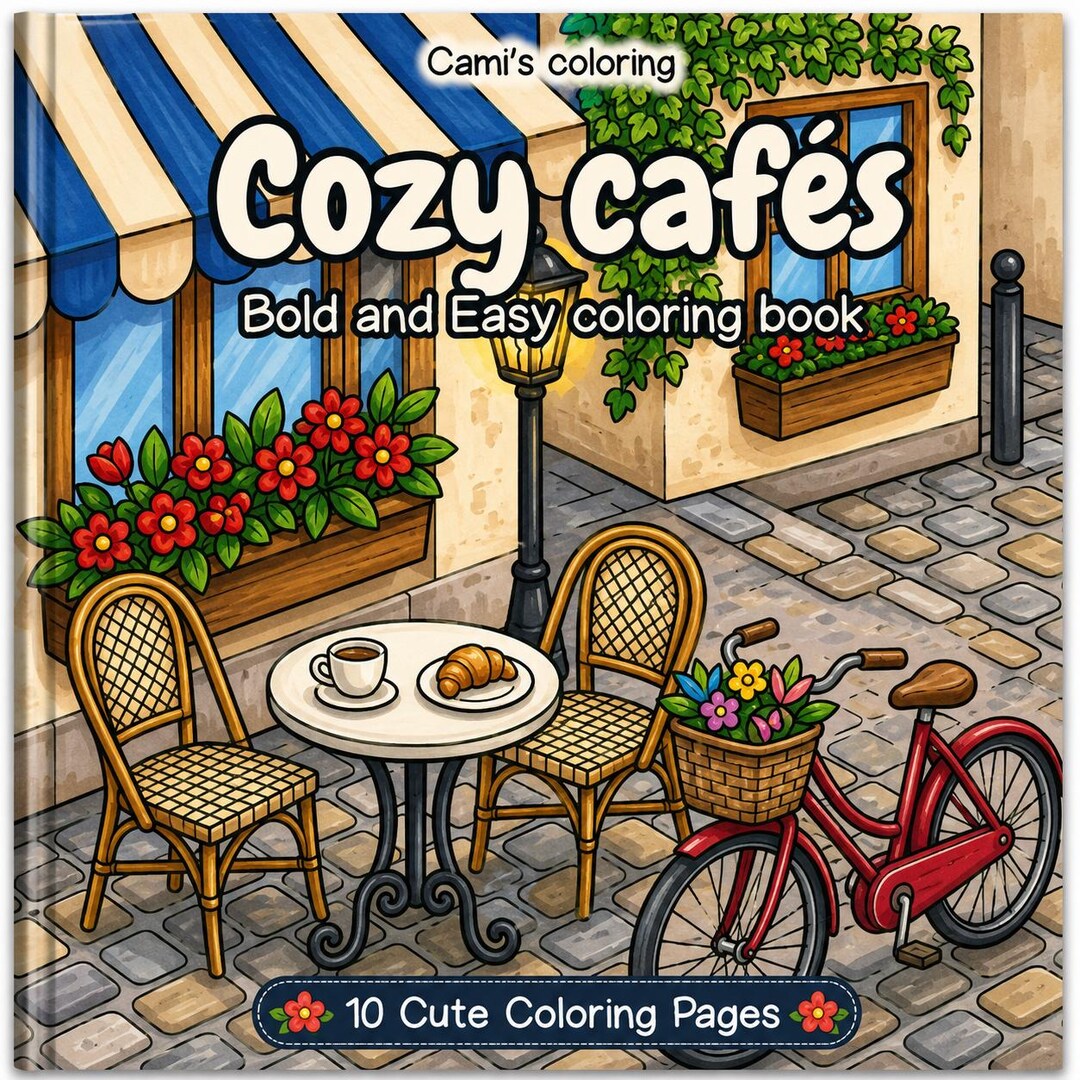 Cozy Cafe Coloring Pages Printable, Coffee Shop Coloring Book, Cute ...