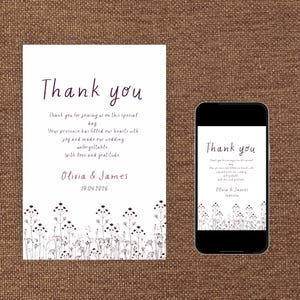 Hochzeits-Dankeskarten – Blumentafel-Design, bearbeitbar in Canva