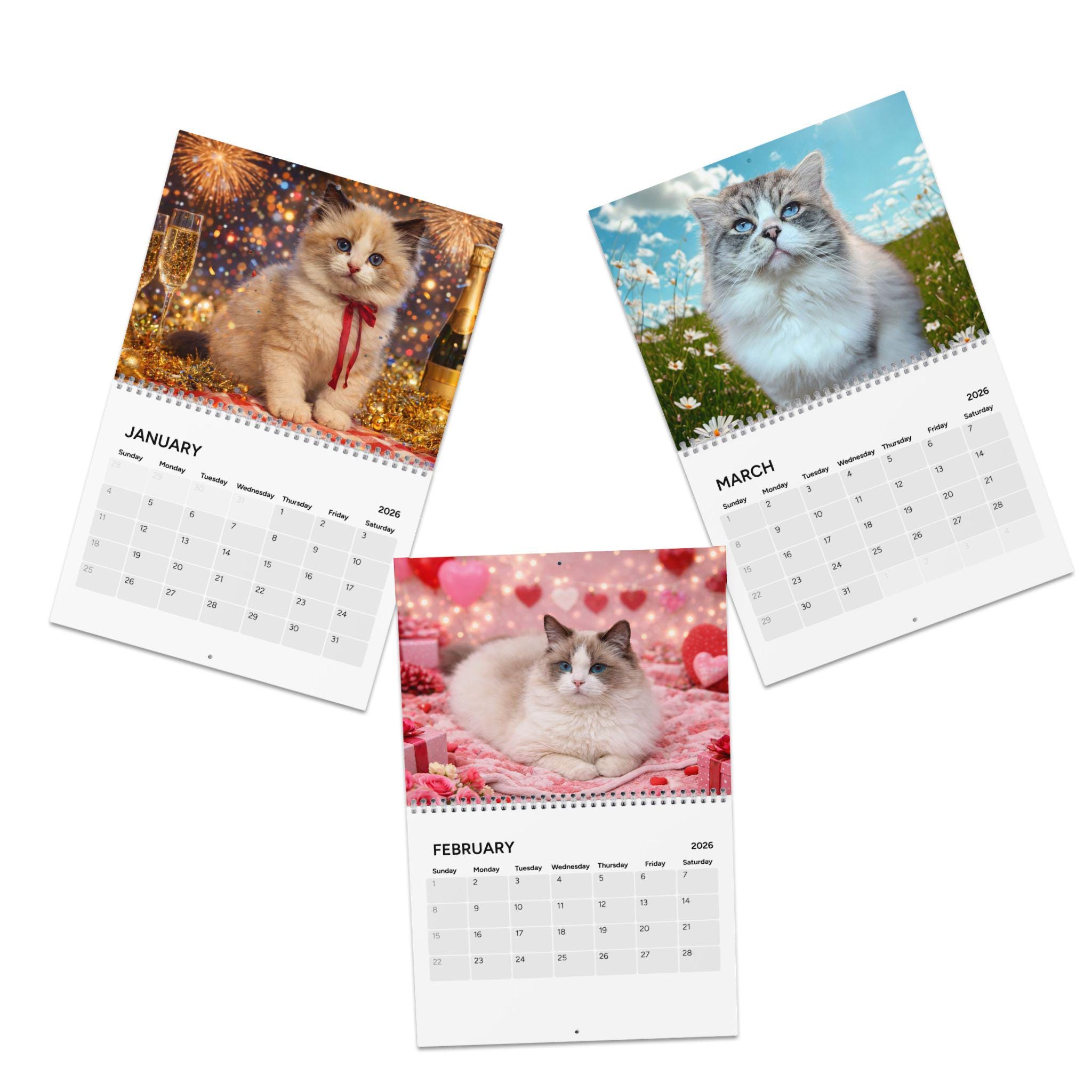 Cat Calendar 2026 | Ragdoll Cat Wall Calendar, Cute Cat Calendar. 12 ...