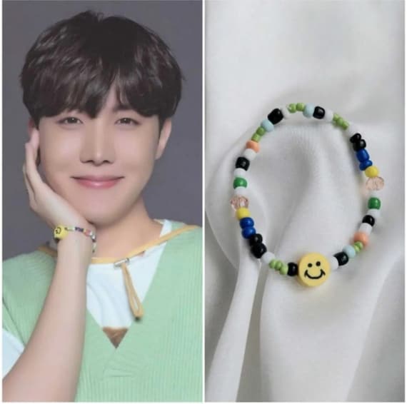 Kpop BTS J Hope Bracelet Colorful Beaded Bracelet with J Hope Charm Handmade Jewelry ARMY FANS J Hope Bracelet J Hope Fan Gift