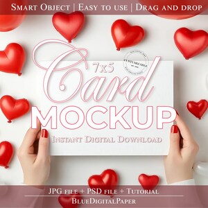 Maqueta de tarjeta de San Valentín 5x7, tarjeta de invitación, tarjeta de felicitación, invitaciones de boda, día de la madre, maqueta simple, saludo romántico, maqueta mínima
