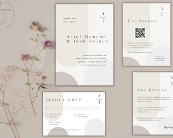 Classic Minimalist Wedding Invitation Template Modern Elegant Template Design Editable Instant Download Classic Invitation with QR CODE
