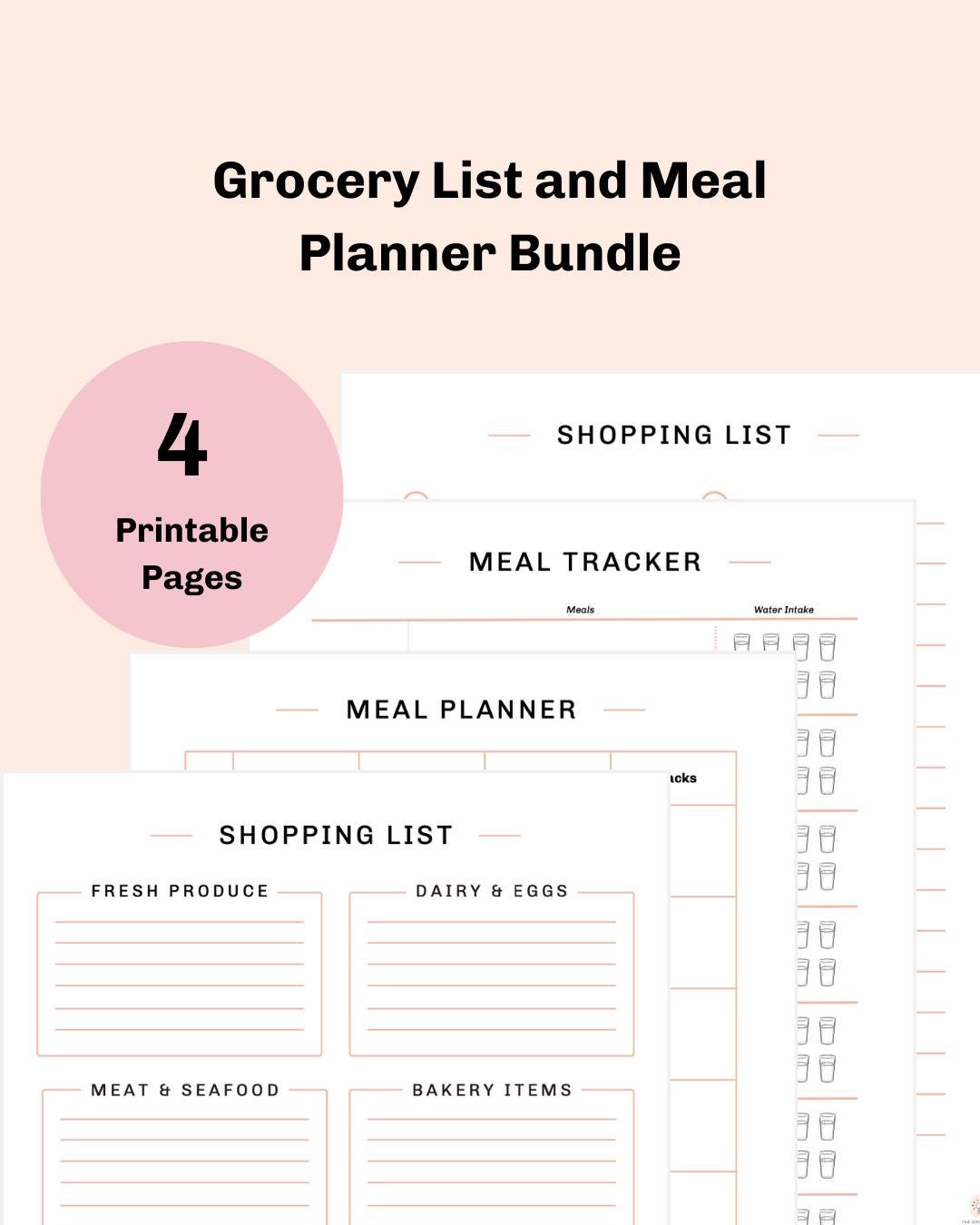 Printable Grocery List & Meal Planner Bundle (PDF Download) - Etsy