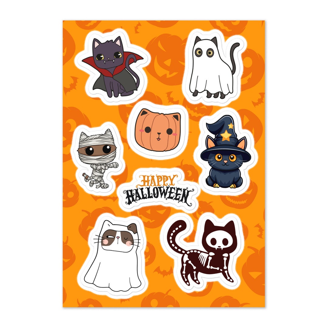 Cartoon Cat Halloween Sticker Pack Black Cat Pumpkin Jack O - Etsy