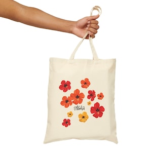 Aloha Hawaii Tote Bag - Cotton Canvas Beach Bag, Summer Tote, Tropical Shopping Bag, Hawaiian Vacation Carryall, Island Travel Purse