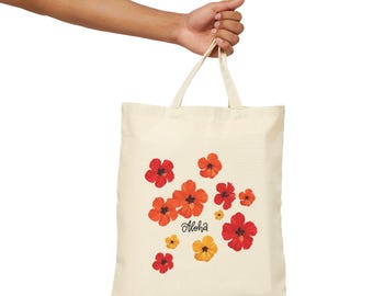 Aloha Hawaii Tote Bag - Cotton Canvas Beach Bag, Summer Tote, Tropical Shopping Bag, Hawaiian Vacation Carryall, Island Travel Purse