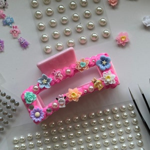 Kawaii Character & Flowers Decoden Hair Claws Hair Clips Cute Charms whipped cream Hair Claws, Teens Women Vintage Resin Hair Claw Pink Clip