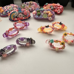 Kawaii Characters Flowers Pearls Decoden Hair Clips Y2K Jellyfish Clips Beach Charms whipped cream Hair Accessories Fuchsia Kawaii Pastel