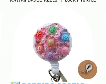 Kawaii badge reels, 7 Lucky Turtle Handmade Decoden ID badge holder for Nurse, Teacher, Students