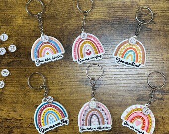 Personalized Rainbow Inspirational Message Keychains, Rainbow Gift Keyring, Rainbow Present, Gift For Her, Gift For Him, Love Rainbow Gift