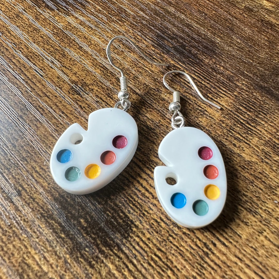 Colorful Paint Palette Artist Painters Earrings Resin Handmade Drop