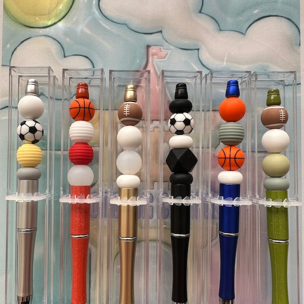 Sports Custom Made Beaded Pens Silicon Beaded Pens Handmade Gifts Back to School for Him Her Teachers Basketball Soccer Football
