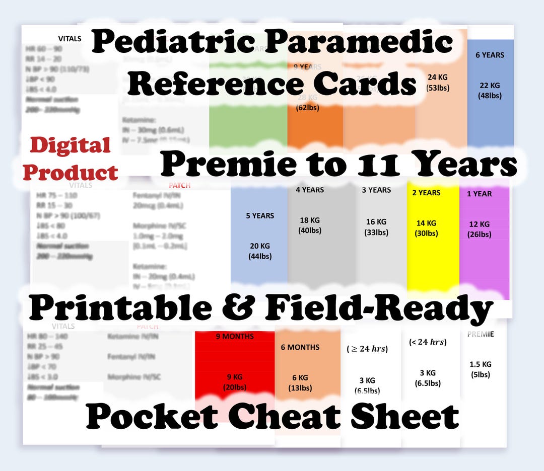 Pediatric Paramedic Reference Cards | EMS Field Guide (printable) - Etsy
