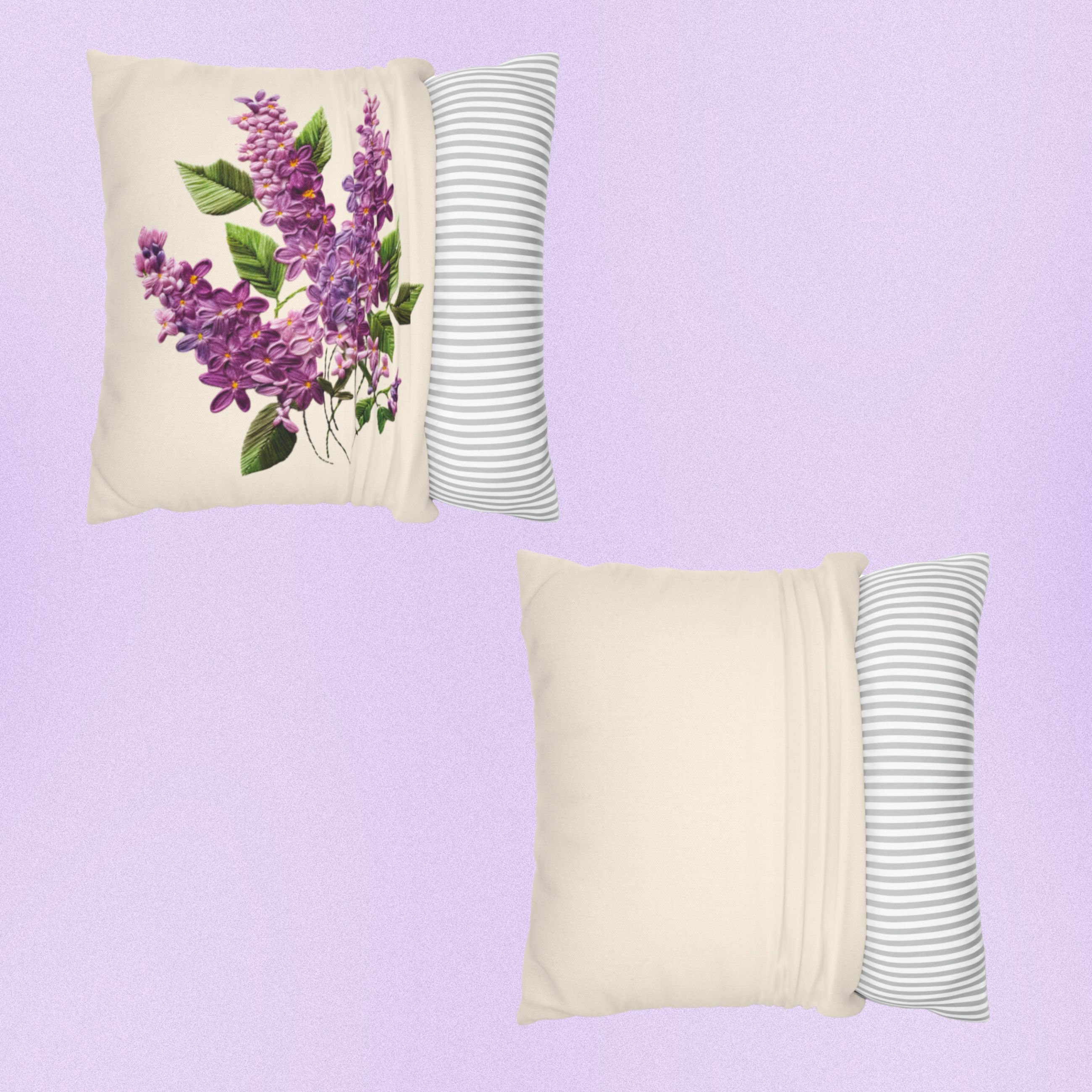 Printed Embroidery Lilacs Pillow Cover Gifts for Grandmas, Square Throw