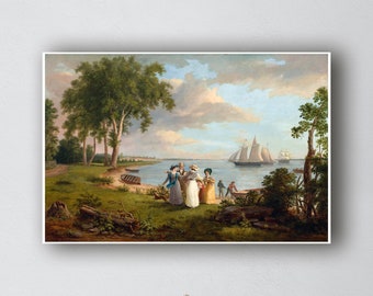 Charming Seaside Scene Vintage Wall Art | Printable Oil Painting | Digital Wall Art | GroveVaultPrints | Downloadable Printable Art | 00636