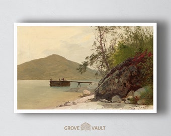 Vintage Landscape Digital Wall Art | Mountain Dock | Printable Oil Painting | GroveVaultPrints | Downloadable Printable Art | 00062