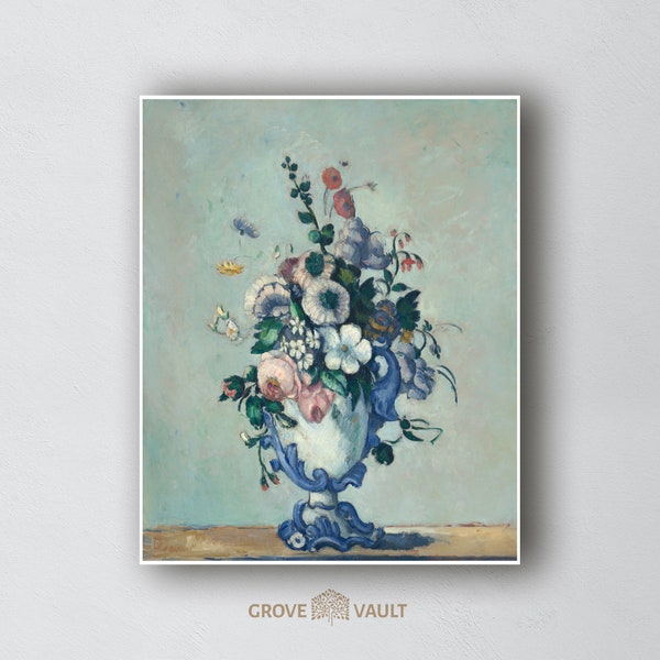 Printable Vintage Charming Light Turquoise Wall Art | Expressive Flower Vase Still Life Home Decor | Spring Flowers Digital Prints