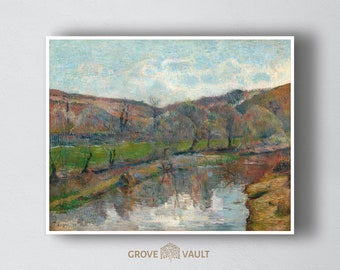 Printable Vintage Calming Wall Art | Light Colorful Impressionist  River Fields | Landscape Painting | Mountain Spring Digital Prints