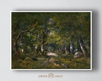 Printable Oil Painting | Green Forest Landscape Painting | Vintage Wall Art Painting | GroveVaultPrints | Downloadable Printable Art | 00040