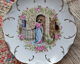 Bord klop klop jezus – grappige religieuze christelijke humor – ruwe upcycled muurkunst