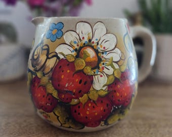 Hand Painted Vintage Ceramic Pitcher - Strawberry Stoneware