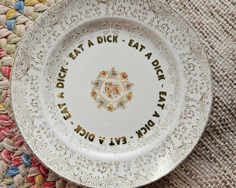 Bord Eat a Dick – onbeleefd grappig verzamelbord – geüpcycled vintage muurkunst – brutale woondecoratie