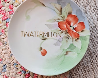 Bord met meloenen – Rude Funny Collector Plate – Geüpcycleerde vintage muurkunst – Decor Naughty Fruit