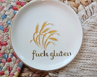 Fuck Gluten Bord – Grappig vintage verzamelbord – Rude Kitchen Wall Art – Geüpcycled woondecoratie