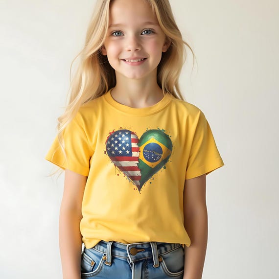 Brazil-USA Toddler T-Shirt Heart Flag Design, Bicultural Children's Tee, Unique Family Shirt, Dia dos Namorados Kids Gift brasil t shirt