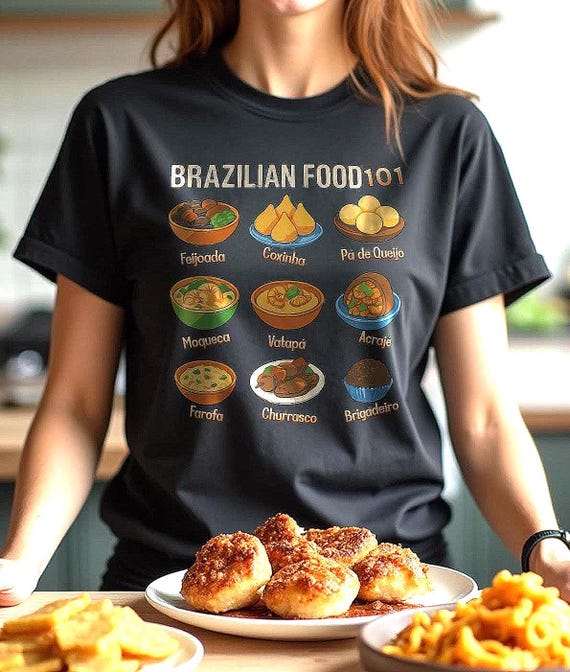 Brazilian Cuisine 101: Cartoon Guide T-Shirt for Food Enthusiasts Fun Cultural Tee brasil t shirt