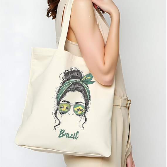 Stylish Brazilian Girl Art Tote: Beach Canvas Bag, Summer Travel, Boho Chic, Ethnic Pride Gift