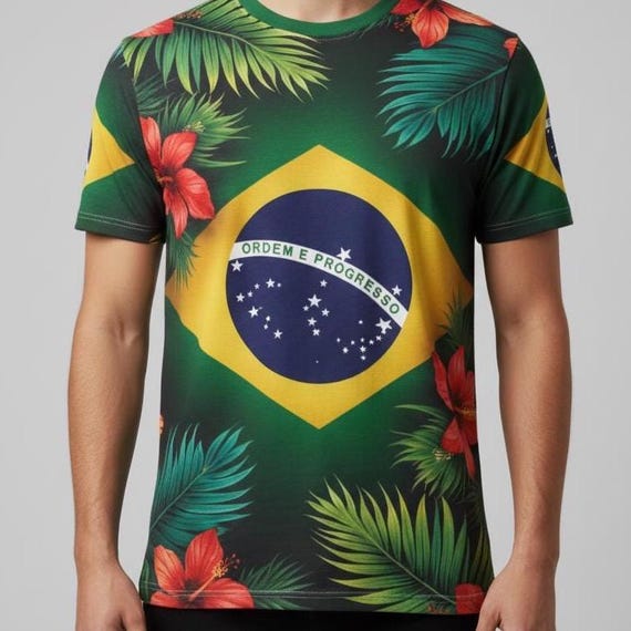 Brazilian Flag Floral T-Shirt: Tropical Carnival Soccer Tee