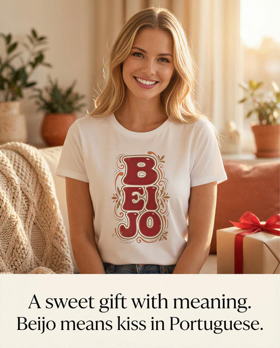 T-Shirt Retro 'BEIJO' Floral Lettering Tee (Portuguese Kiss Design)