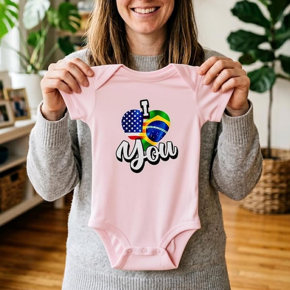 Infant Bodysuit Brazil Usa Heart I Love You, Brazilian American Baby Shower Gift