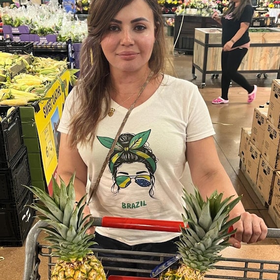Brazilian Flag Sunglasses T-Shirt: Women's Festive Brazil Pride Tee