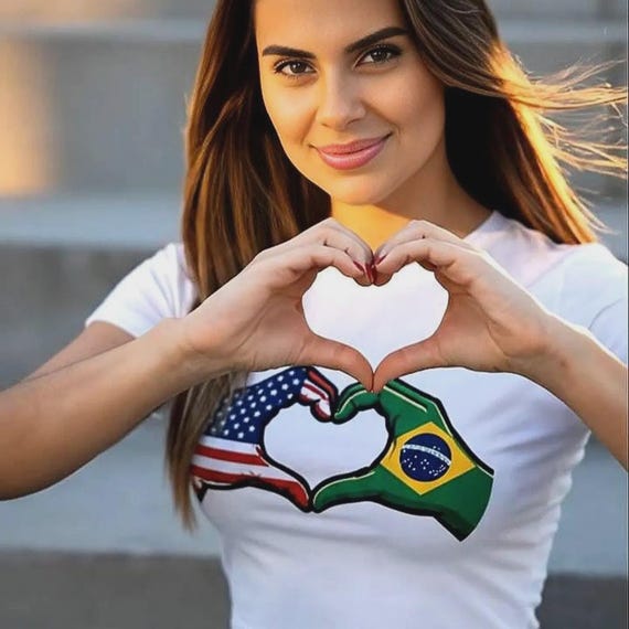 Baby Tee, USA Brazil Heart Hands, Cropped Graphic Top