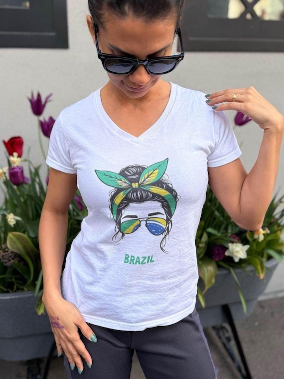 Brazilian Flag Sunglasses T-Shirt: Women's Festive Brazil Pride Tee