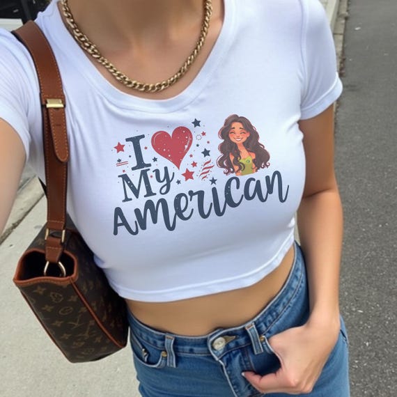 Cute USA Pride Shirt for Girlfriend or Wife I Love My American Crop Top - Y2K American Patriotic Crop Top - USA Pride Summer Festival