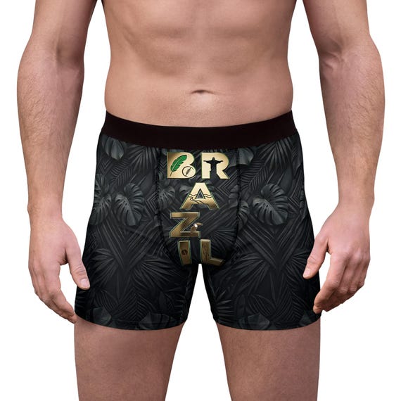 Men's Brazil Pride Boxer Briefs, Tropical Leaf Print, Valentine's Gift