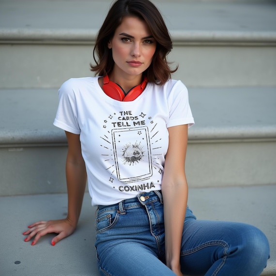 Tarot coxinha white t shirt for brazilian food lovers funny graphic tee spiritual foodie gift unisex street food shirt