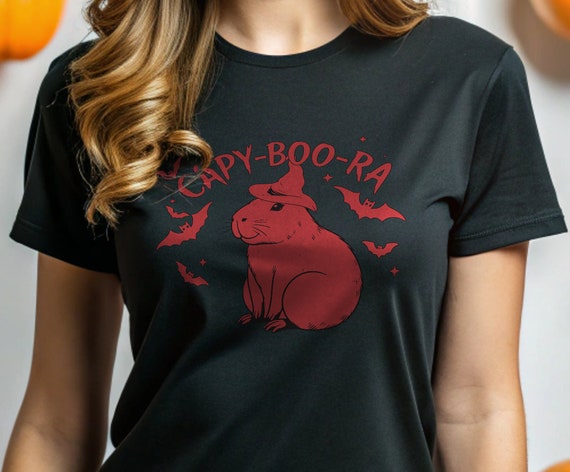 Goth Brasil Capy-Boo-Ra Halloween Tee Cute Brazilian Capybara with Spooky Bats