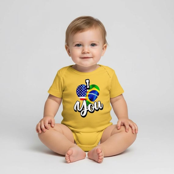 Infant Bodysuit Brazil Usa Heart I Love You, Brazilian American Baby Shower Gift