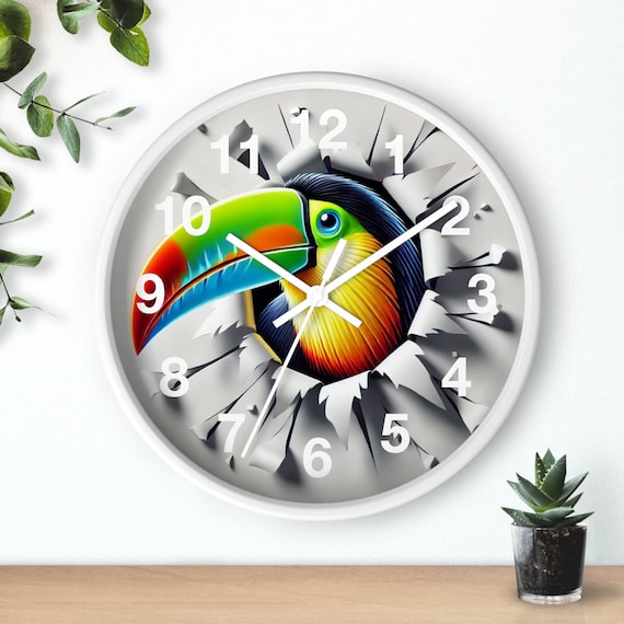 Vibrant Toucan Wall Clock – Unique 3D Cracked Design for Home Decor