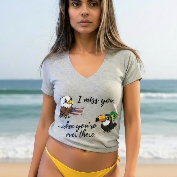 Womens V Neck Tee, Brazilian American Gift, Brazil USA Long Distance Couple
