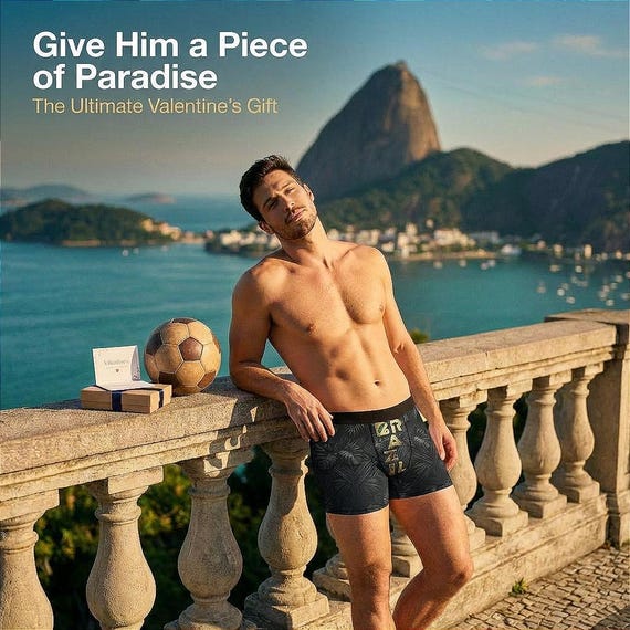 Men's Boxer Briefs Underwear, Valentine's Gift for Boyfriend, Brazil Pride Tropical Leaf Print, Funny Gift for Him