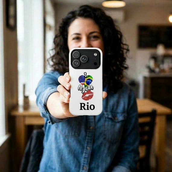 Personalized Brazil USA iPhone Case, Heart Flags Kiss Mark, Custom Bottom Text